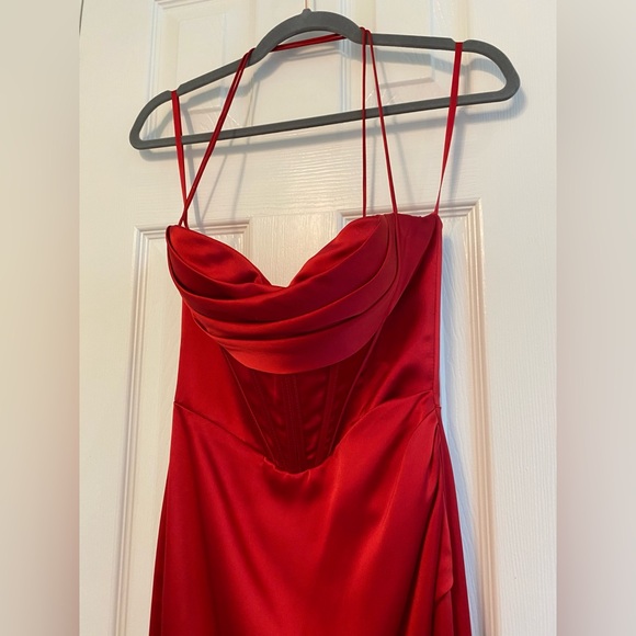 Red Corset Cowl Satin Gown by Cinderella Divine 7483 - 2 - Picture 5 of 10